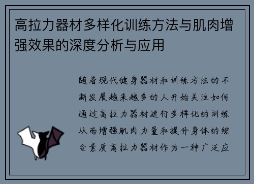 高拉力器材多样化训练方法与肌肉增强效果的深度分析与应用