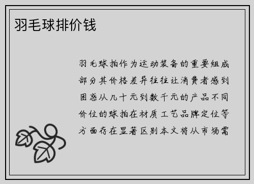 羽毛球排价钱